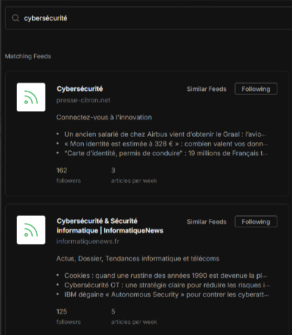 Configuration des flux sur Feedly